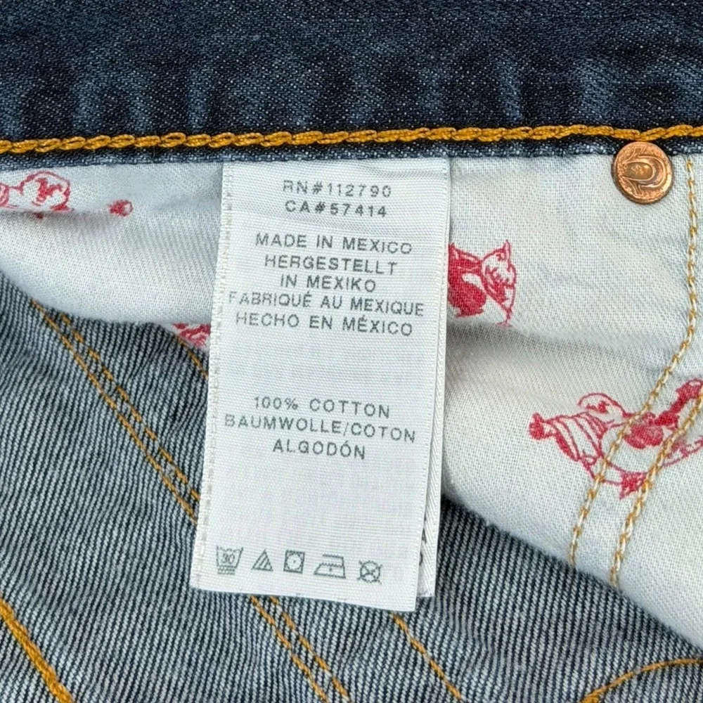 True Religion Denim Shorts Mens 38 Blue Bermuda Distressed Raw Hem Dark Wash